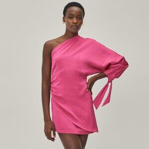 Nasty Gal Asymmetric Draped Satin One-Shoulder Mini Dress in Hot Pink, Small